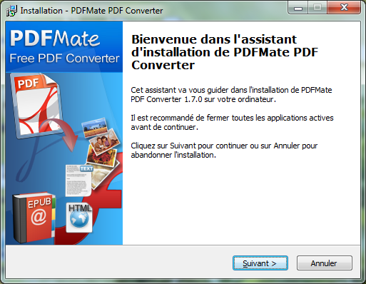 l'assistant d'installation de PDFMate PDF Converter